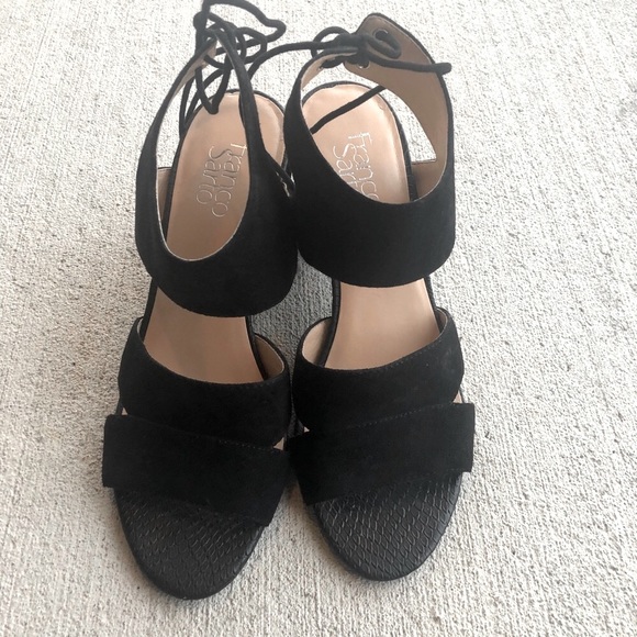 Franco Sarto Shoes - Black Chunky Heel Sandal Lace-Up Franco Sarto
